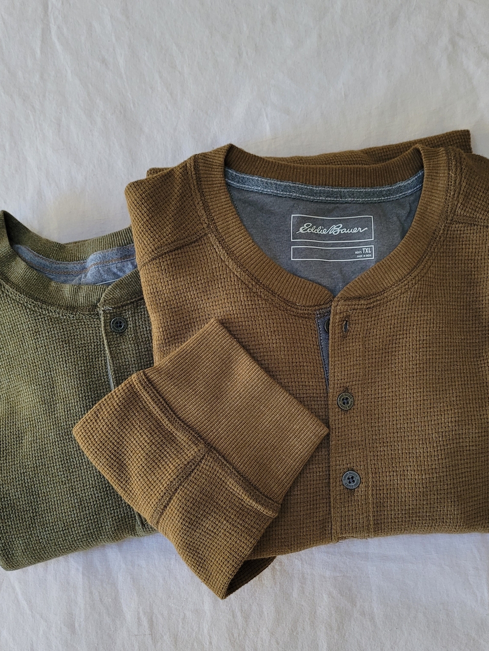 NEW 2pk Eddie Bauer Henley Waffle Thermal Long Sleeve Pullover Tall XL